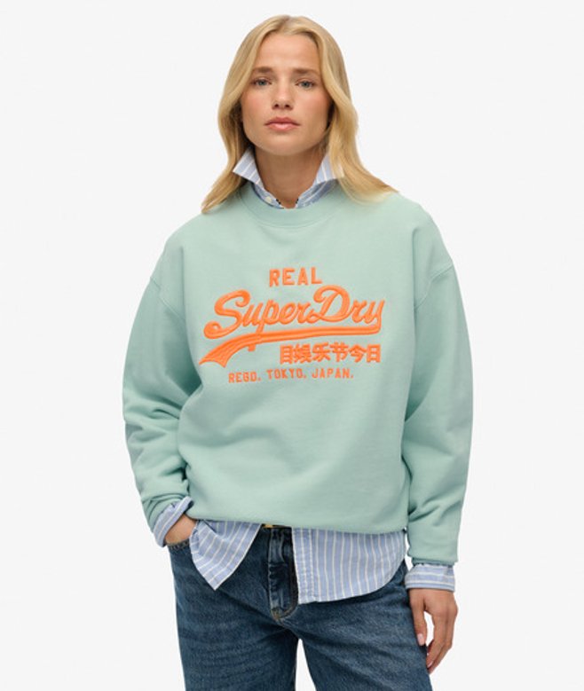 Superdry Vintage Logo Neon Sweatshirt met Losse Pasvorm Blue