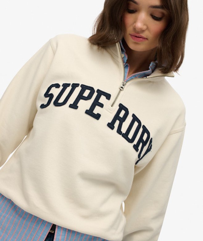 Superdry Athletic Essentials Sweatshirt met Applicatie en Halve Rits White