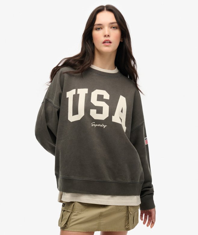 Superdry Athletic Essentials Relaxed Sweatshirt met Ronde Hals Dark Grey