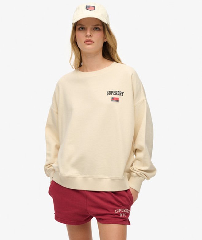 Superdry Athletic Essentials Relaxed Sweatshirt met Ronde Hals White