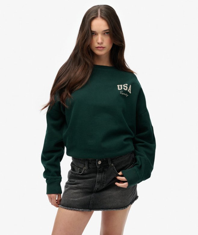 Superdry Athletic Essentials Relaxed Sweatshirt met Ronde Hals Green