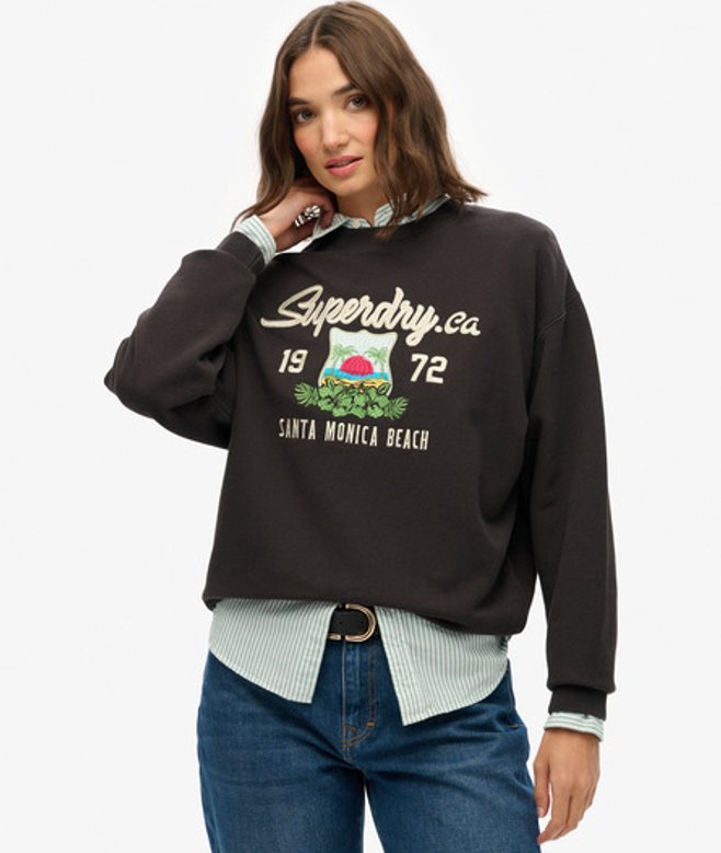 Superdry Ruim Souvenir Sweatshirt met Grafische Print en Ronde Hals Black