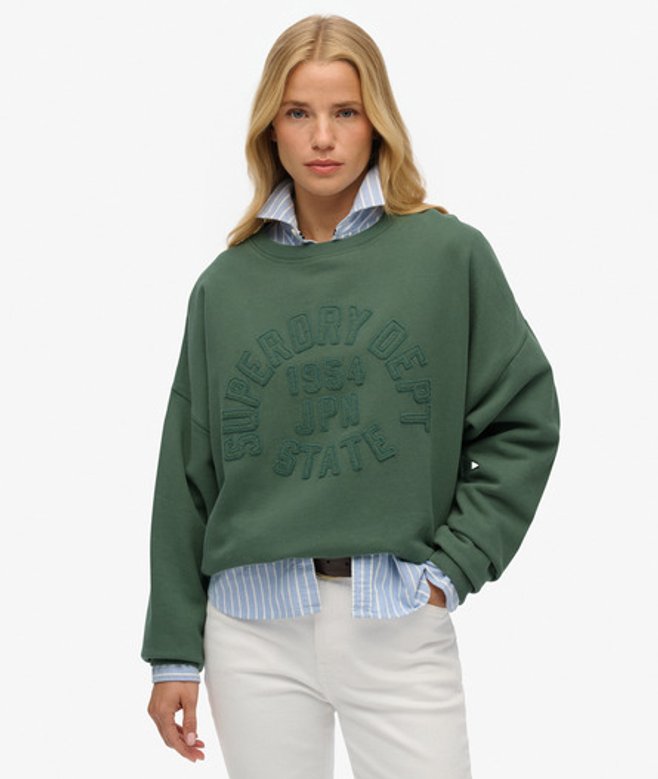 Superdry Athletic Essentials Tonal Sweatshirt met Ronde Hals en Appliqué Green