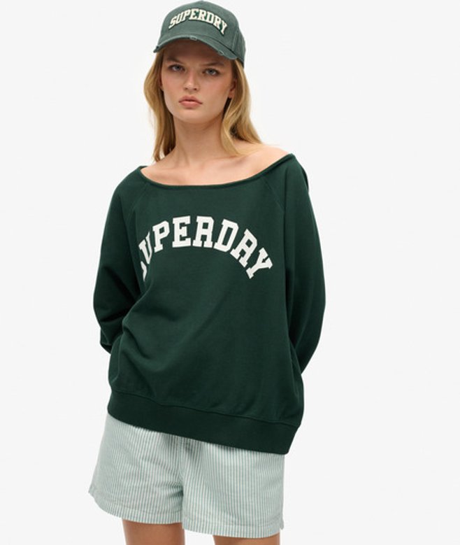 Superdry Athletic Essentials Bardot Sweatshirt met Ronde Hals Green