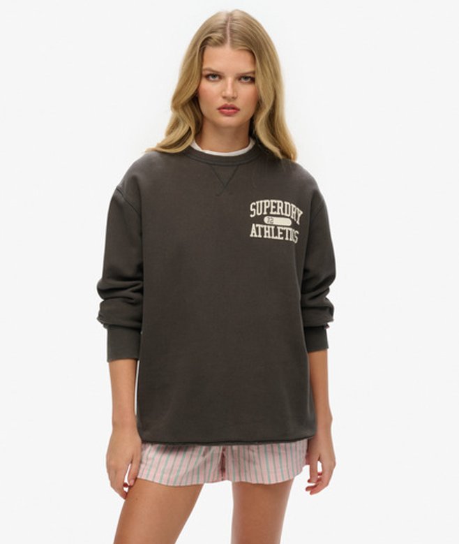 Superdry Oversized Athletic Essentials Sweatshirt met Ronde Hals Dark Grey