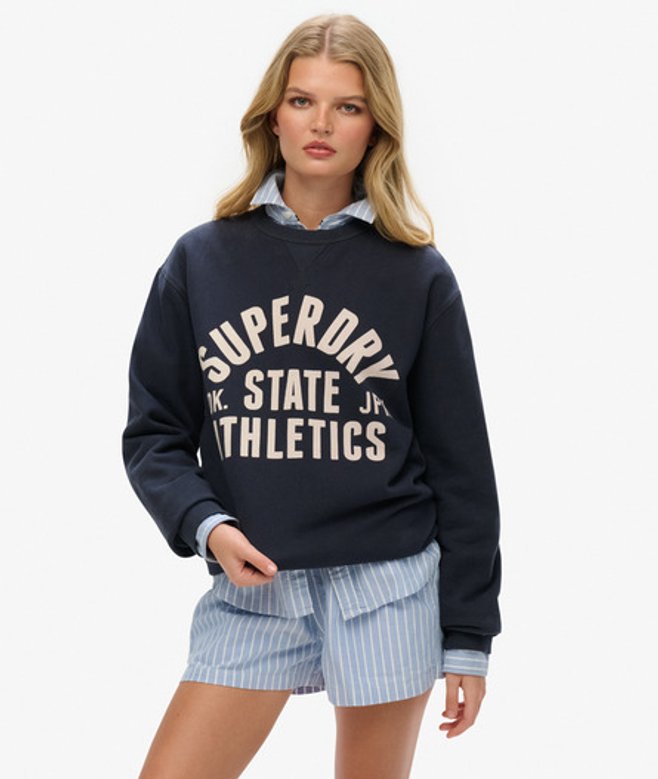 Superdry Oversized Athletic Essentials Sweatshirt met Ronde Hals Blauw