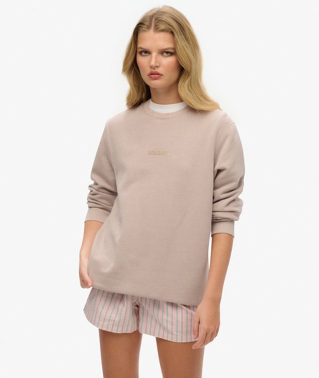 Superdry Oversized Sweatshirt met Micrologo en Ronde Hals Beige