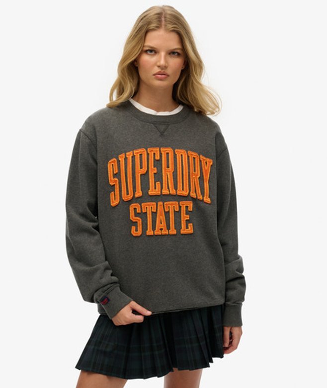 Superdry Oversized Vintage Athletic Sweatshirt met Ronde Hals Dark Grey