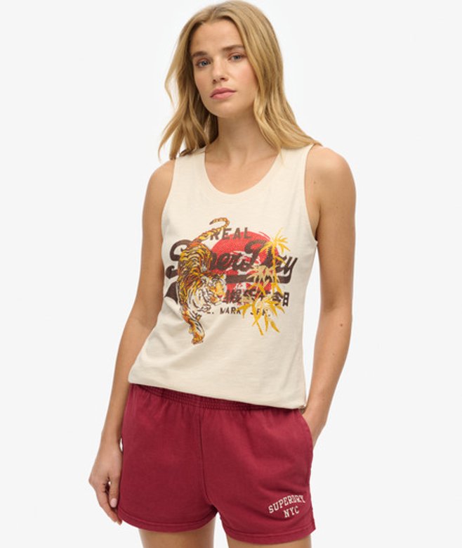 Superdry Vintage Logo Tokyo Tanktop met Ronde Hals Beige