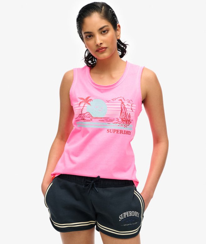 Superdry Outdoor Gestreepte Tanktop met Laag Uitgesneden Ronde Hals Pink