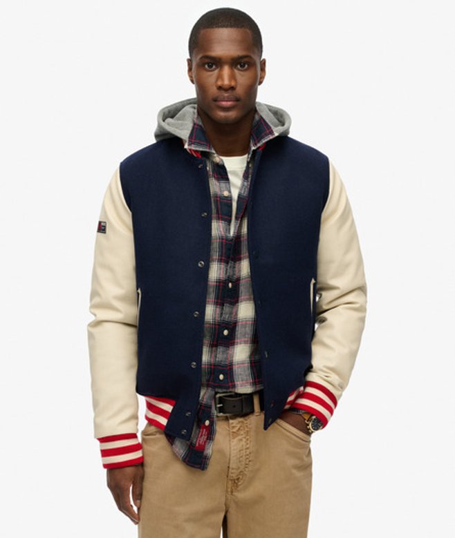 Superdry College Bomberjack met Capuchon Blauw