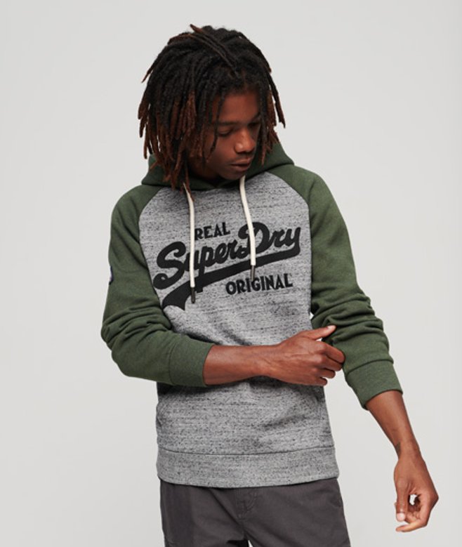Superdry Vintage Athletic Logo Hoodie met Raglanmouwen Grijs