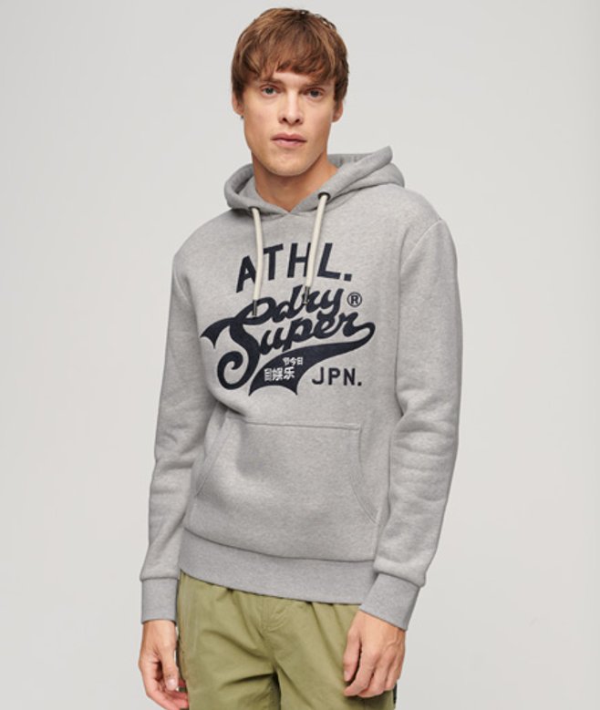 Superdry Athletic Hoodie met Tekstprint Lichtgrijs