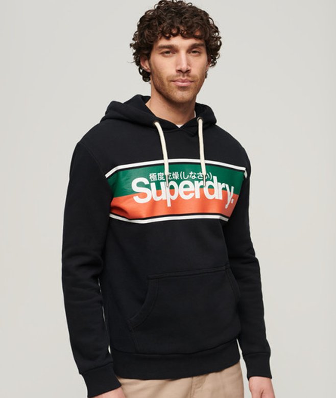 Superdry Core Logo-hoodie met Strepen Zwart