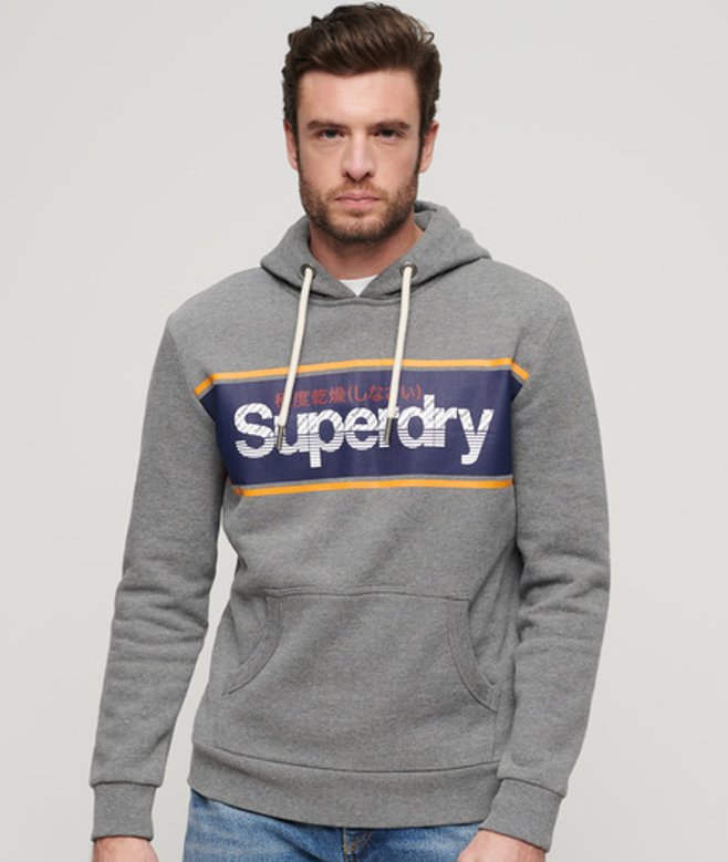 Superdry Core Logo-hoodie met Strepen Donkergrijs