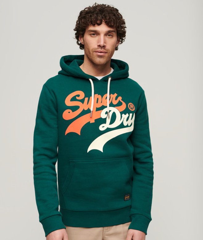 Superdry Classic College Hoodie met Tekstopdruk Groen