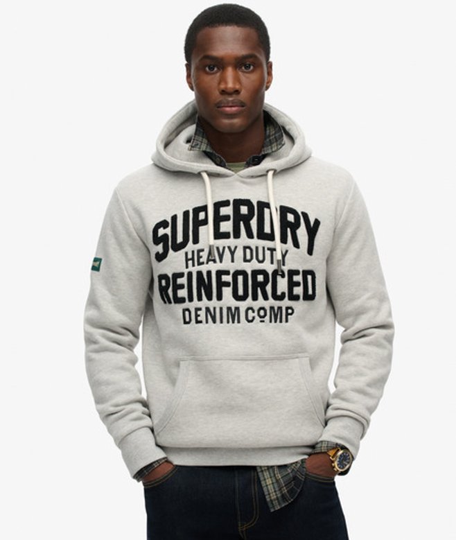 Superdry Hoodie met Geborduurde Letters Lichtgrijs