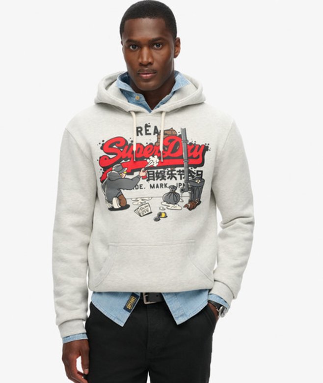 Superdry Hoodie met New York Vintage Logo en Print Lichtgrijs