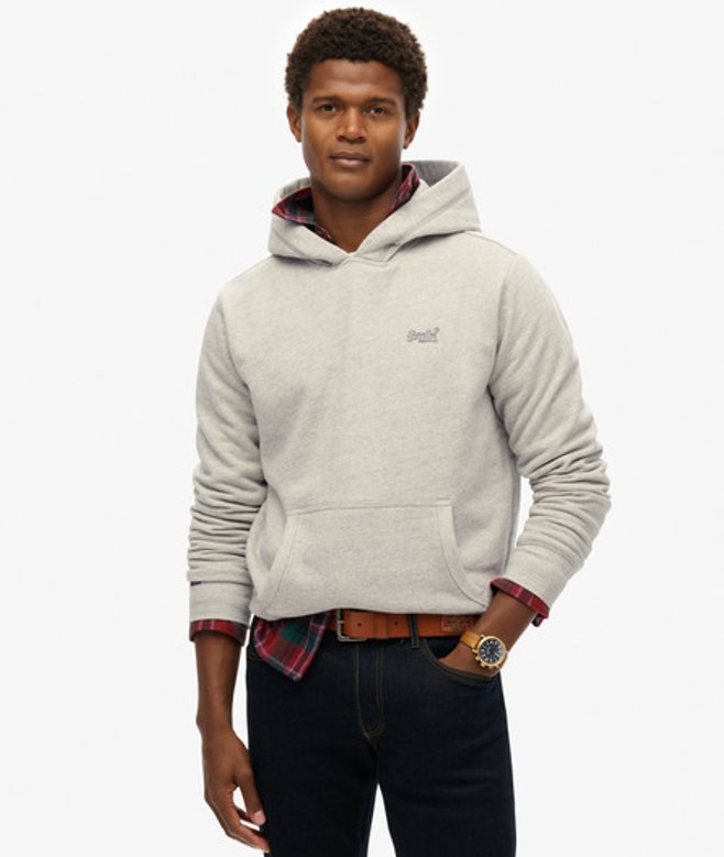 Superdry Essential Hoodie met Logo en Halfgeborstelde Voering Grey