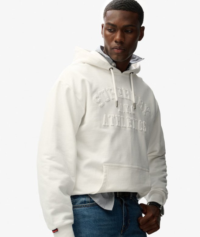 Superdry Athletic Oversized Hoodie met Reliëf White