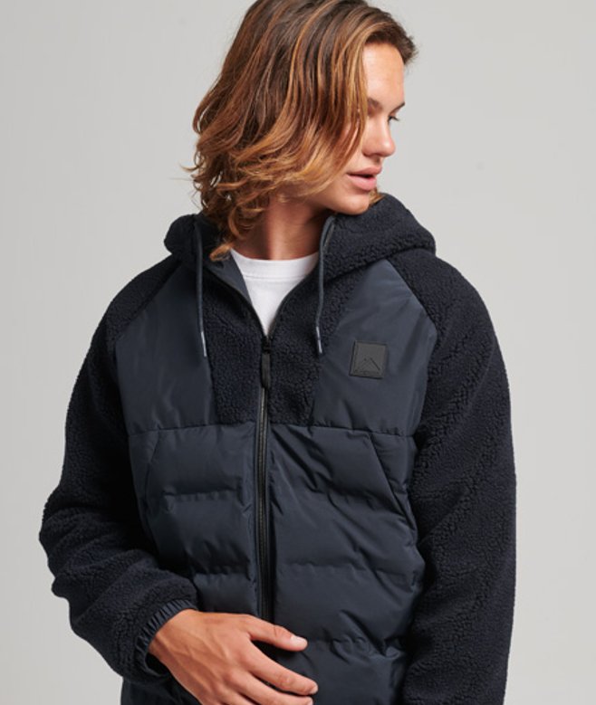 Superdry Hybride Mountain Fleece Hoodie met Rits Blauw
