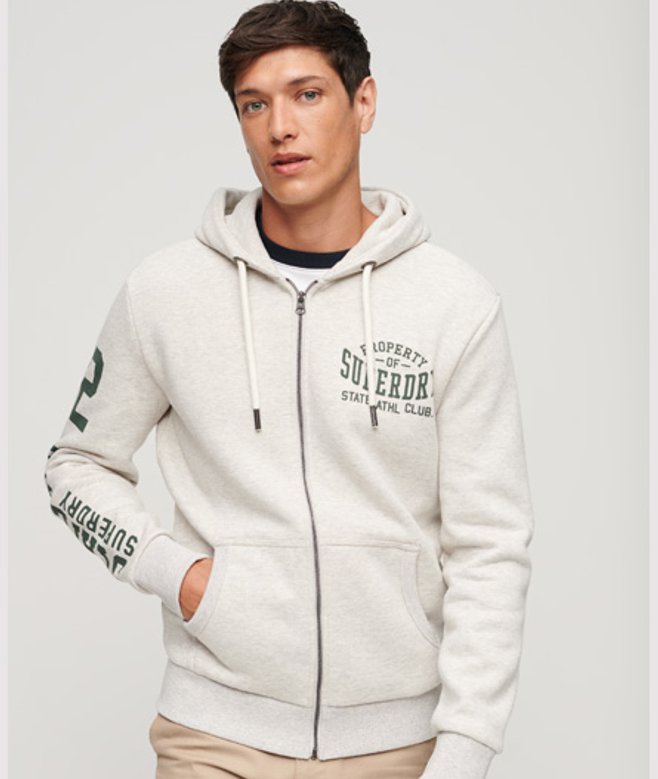 Superdry Athletic College Hoodie met Grafische Print en Rits Grijs