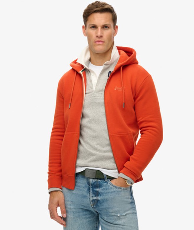 Superdry Essential Logo Hoodie met Rits Oranje