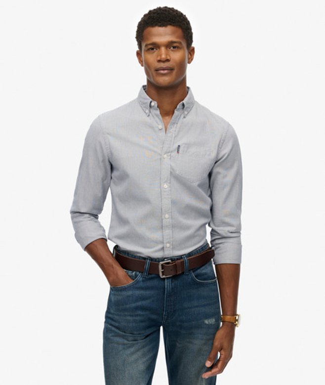 Superdry Essentials Oxford-overhemd met Lange Mouwen Grey