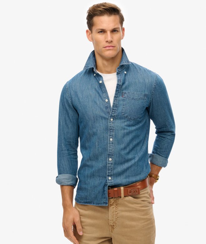 Superdry Essential Denim Overhemd met Lange Mouwen Light Blue