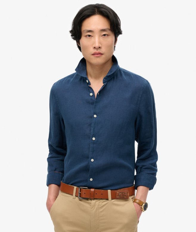 Superdry Linnen Vakantie-overhemd met Lange Mouwen Blauw