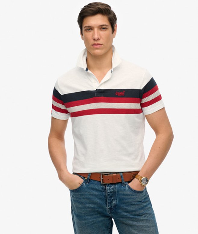 Superdry Lichte Jersey Polo met Strepen White