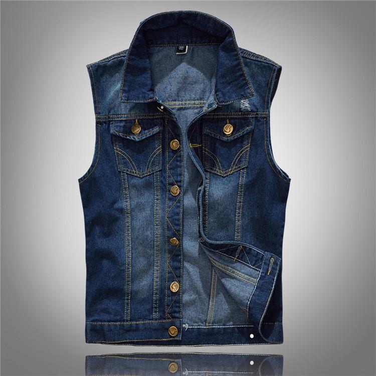 Top Men Wardrobe Koreaanse stijl Slim Trend Heren Groot Denim Vest met Casual Gaten M