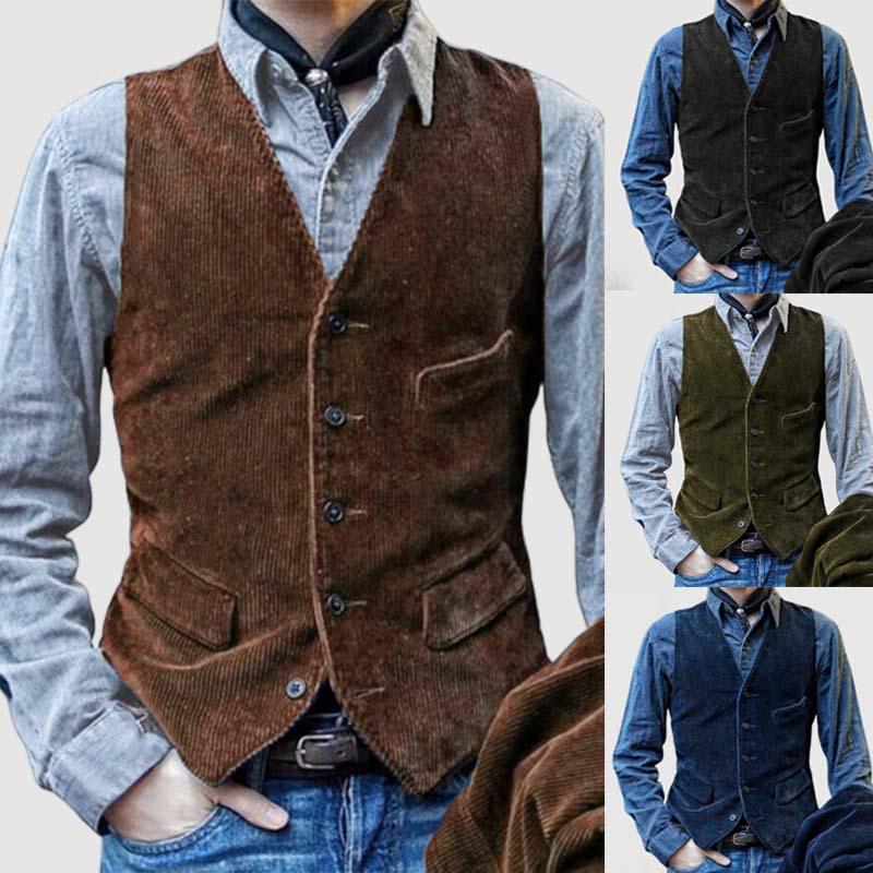VividTrove Retro Men's Corduroy Vest Casual Jacket - American and British Style Workwear M bruin