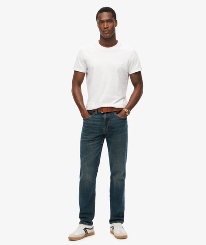 Superdry Vintage Slimfit Jeans van Biologisch Katoen met Rechte Pijpen Donkerblauw