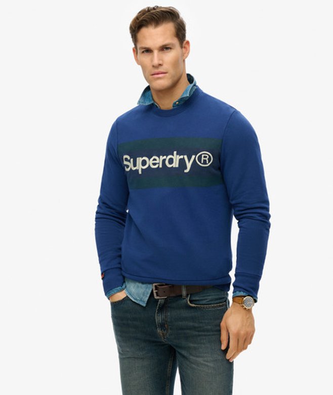 Superdry Core Logo Relaxt Gestreept Sweatshirt met Ronde Hals Blauw