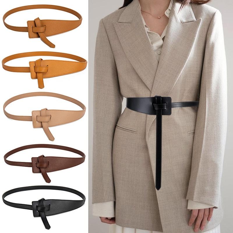 YuTao Belt Knoop Pu lederen riemen voor dames Zachte geknoopte riem Riem Lange jurkaccessoires Dames taillebanden koffie