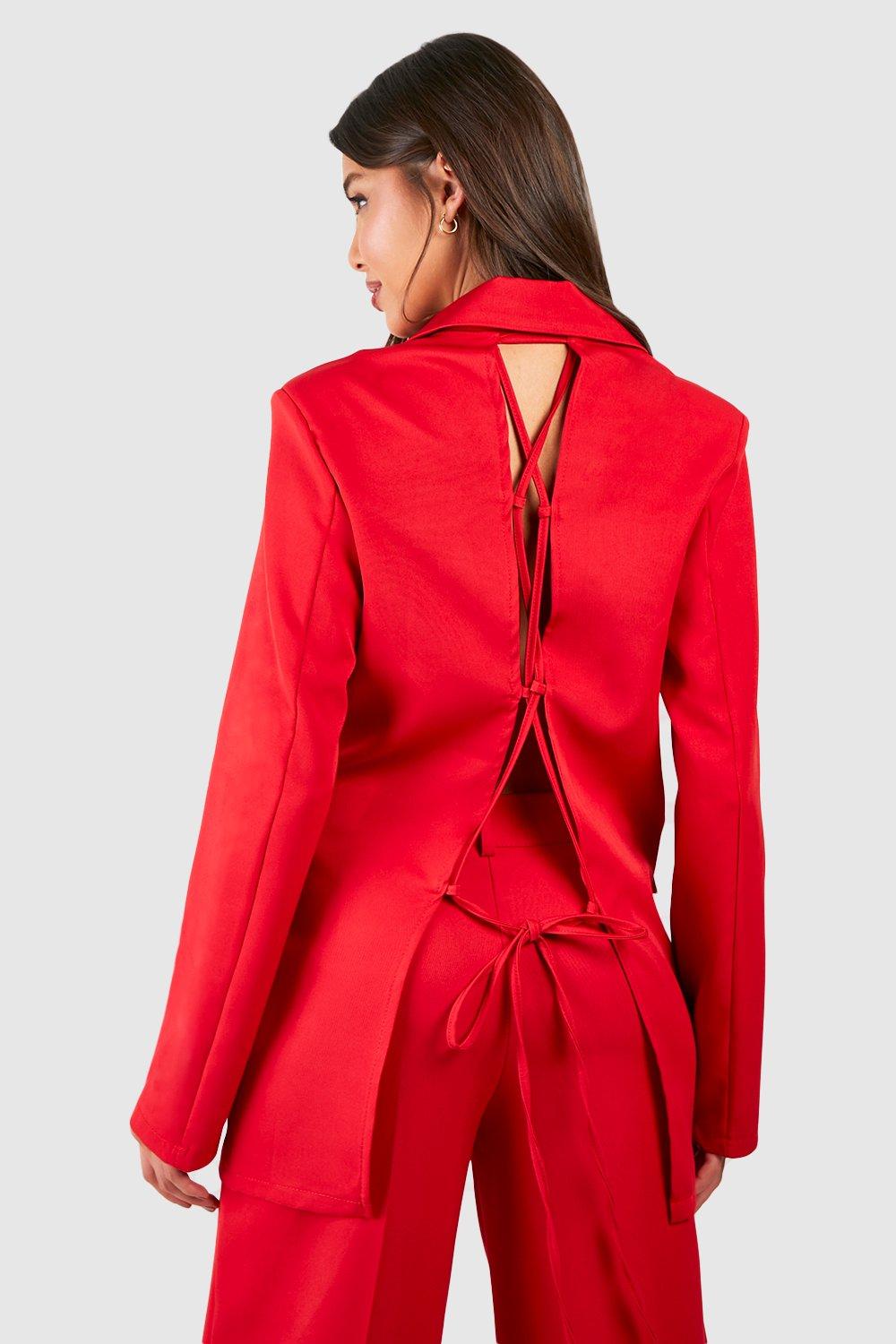 Boohoo Blazer Met Veters, Open Rug En Dubbele Knopen, Red