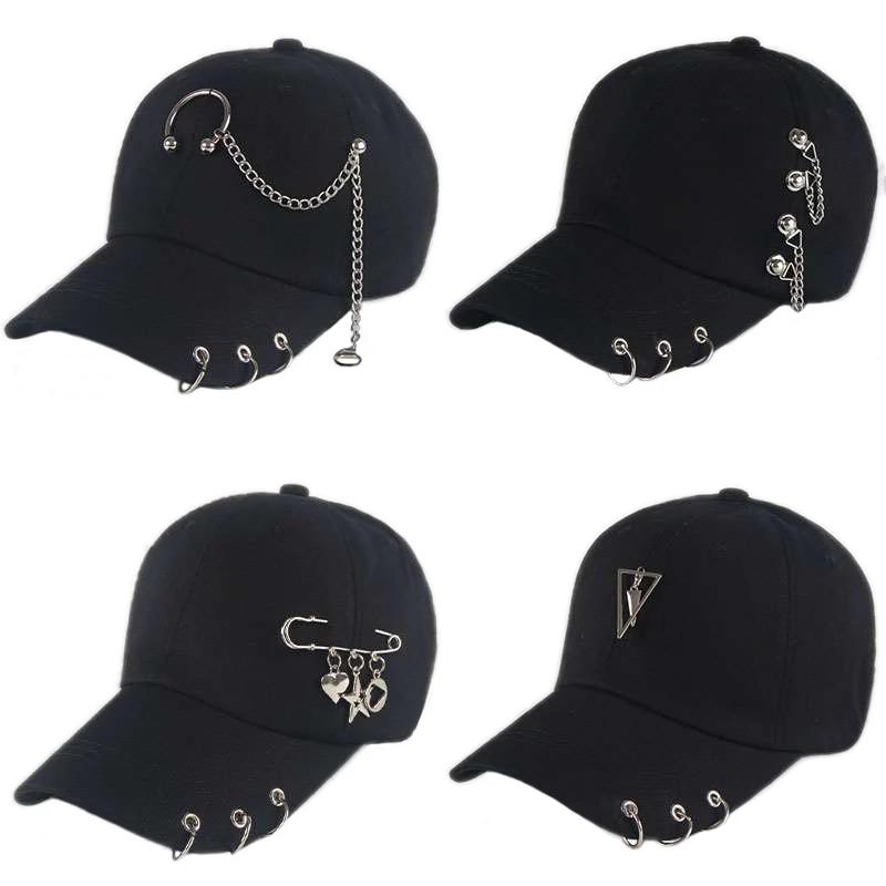 Headgear Gepersonaliseerde ketting hiphop baseball cap creatieve piercing ring caps punk casual effen verstelbare unisex hoed snapback hoeden golf cap reishoed