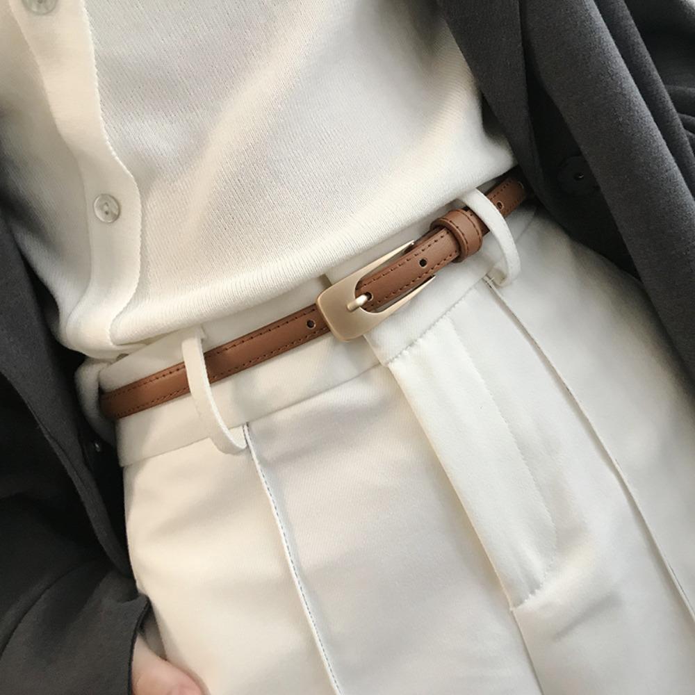 CSyeyue Dames Casual Retro Metalen Gesp Tailleband Broek Jurk Riemen Leren Riem Dunne Taille Riem zwart