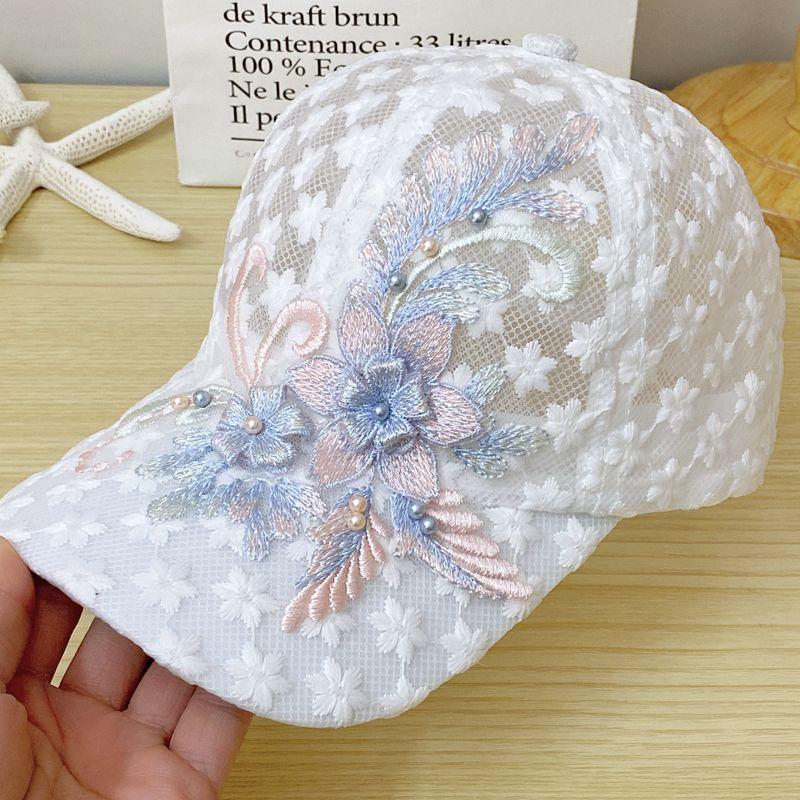 Hkhm Kanten hoed Unisex geborduurde honkbalpet ademende zomer zonneklep pet roze