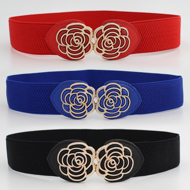 VantaGoods Koreaanse stijl elastische riem met bloemengesp voor vrouwen - elegante taille-accessoire voor jurken (4 cm) 85 cm zwart