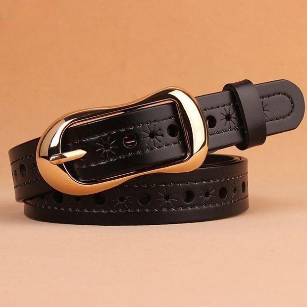 KaiTingu Echt leren dames casual riem met gesp - Veelzijdige Koreaanse tailleband van koeienhuid 120cm koffie