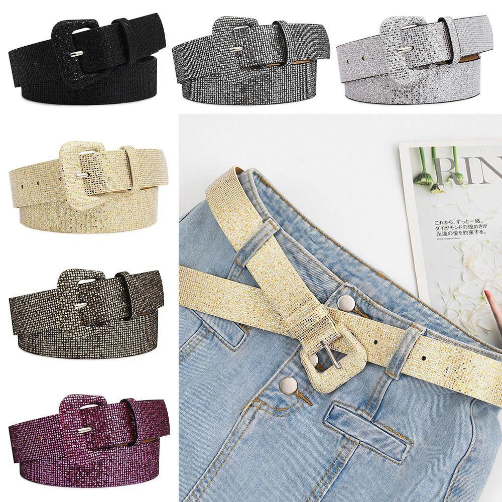 HaMingzhan Casual Vintage Decoratieve Tailleband Pin Gesp Tailleband Broek Jurk Riemen Glanzende Pailletten Riem zilver