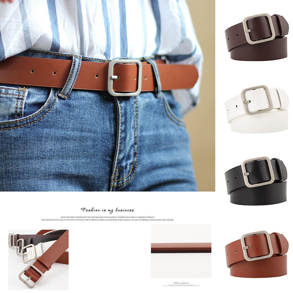 Wahaha123 Nieuwe damesriem vierkante gesp modetrend wilde decoratieve riem One Size wit