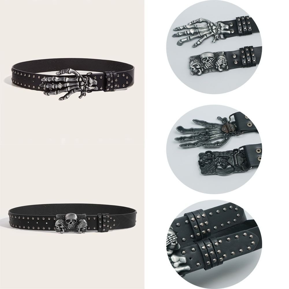 LYqucheng Punk Skull Belt Versatile Gothic Leather Belt Y2k Snap on Waist Belt  Unisex A