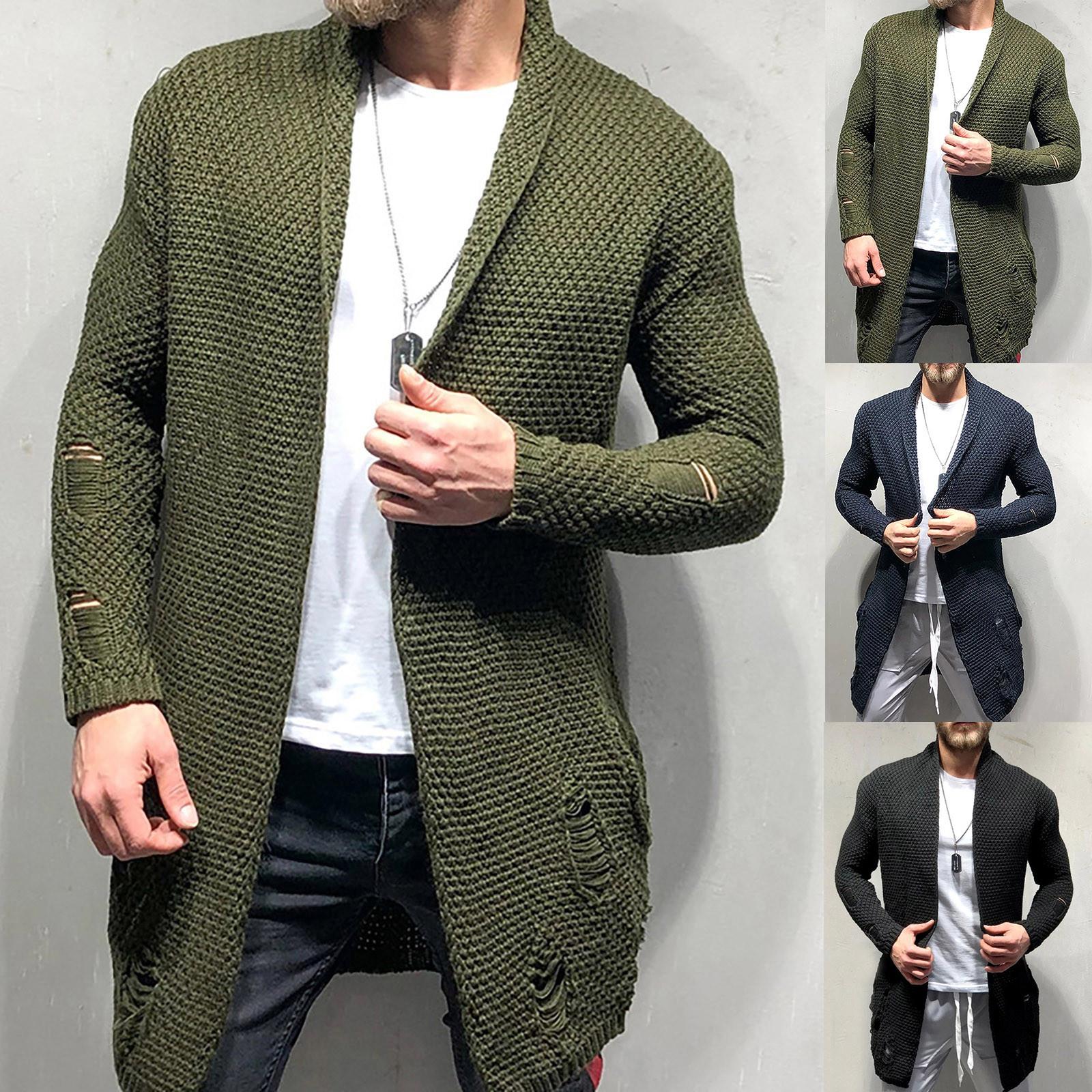 Niubiplus Heren Cardigan Trui Sjaalkraag Dikke Warme Open Voorkant Lange Mouw Gebreide Slim Fit Jassen Met Zakken XL zwart