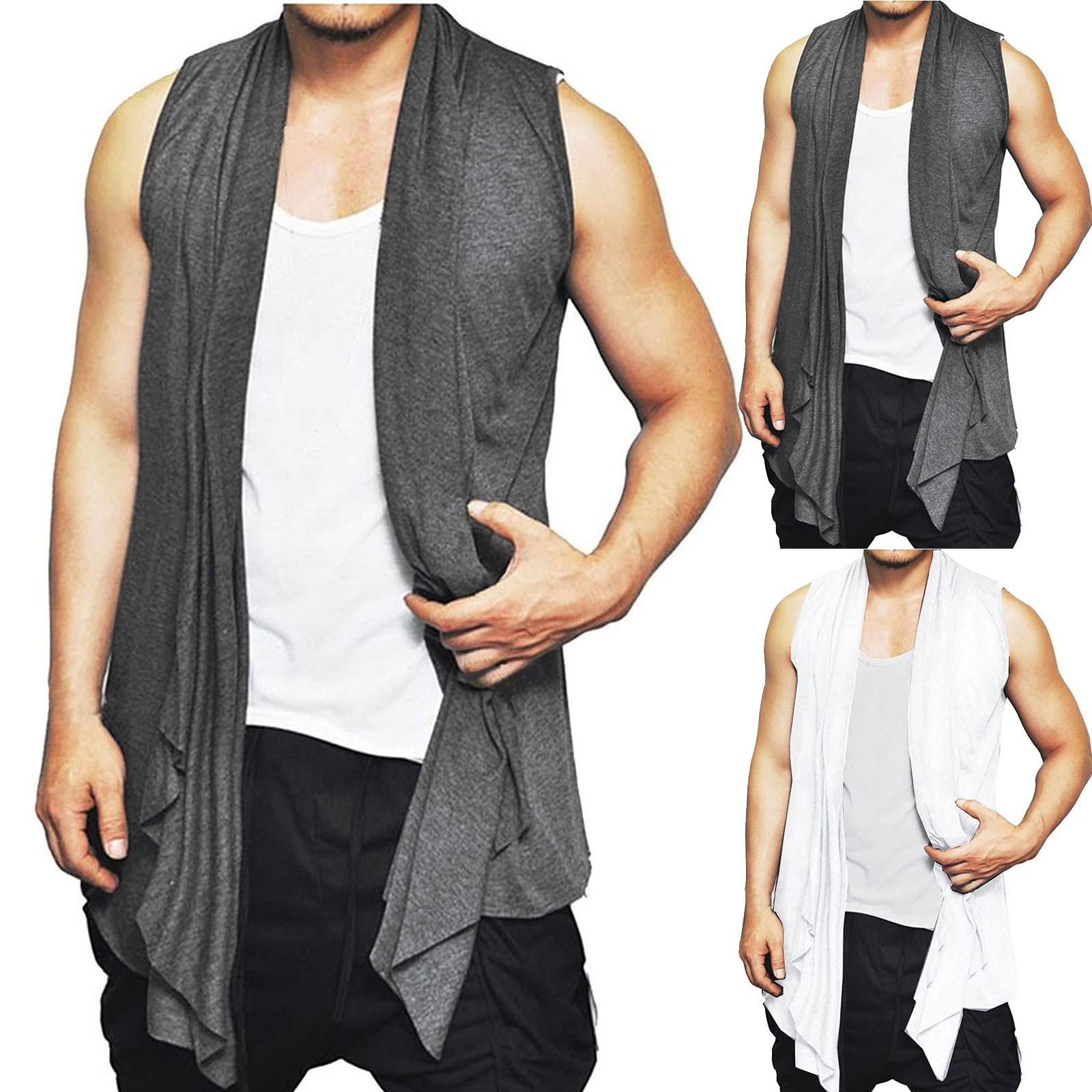 Spicy chicken Heren Mouwloze Sjaal Lange Gedrapeerde Lichte Voorkant Open Katoenen Ruffle Sjaalkraag Cardigan XXXL