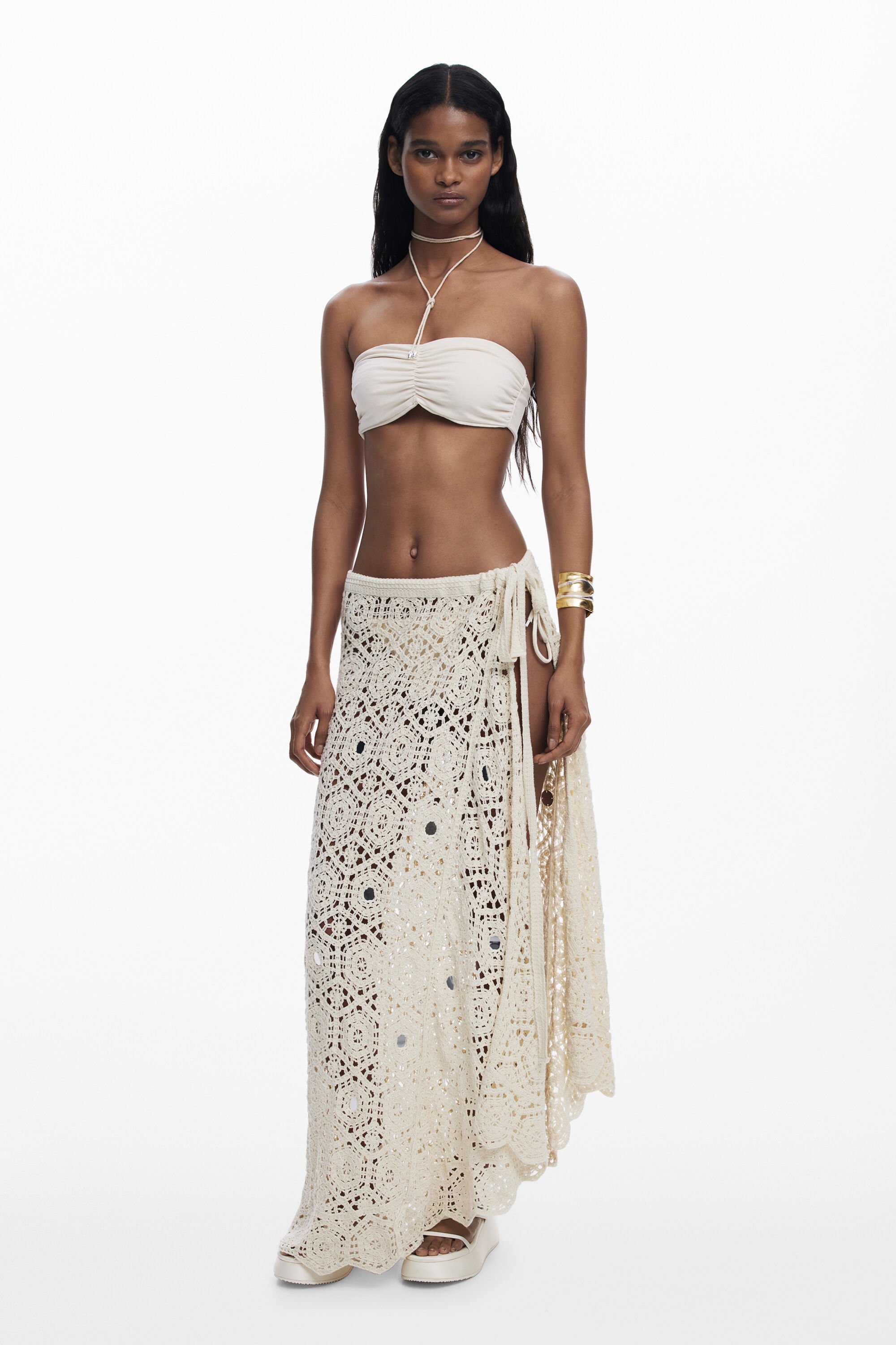 Desigual Gehaakte wikkelrok met mandala's - WHITE