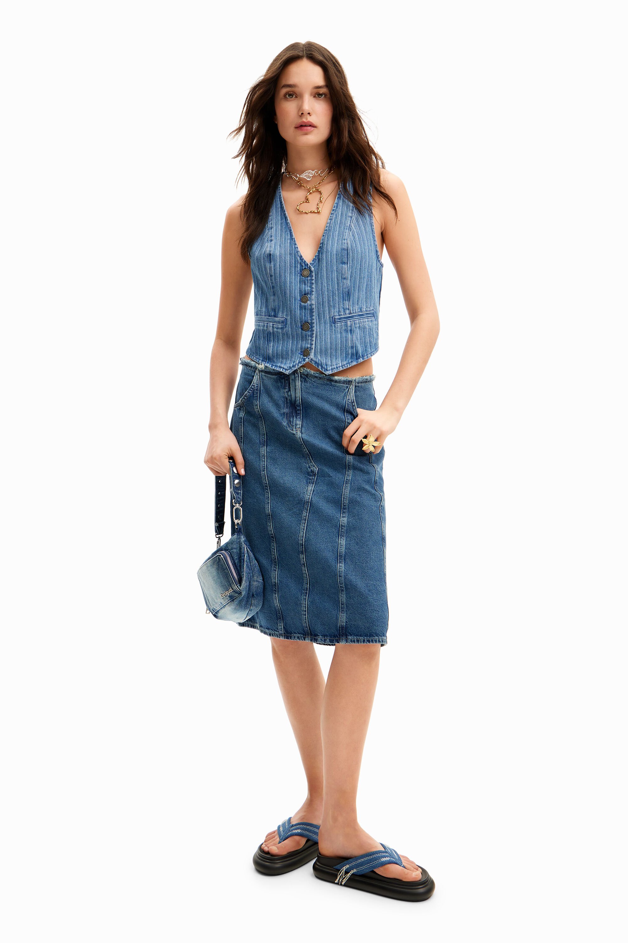 Desigual Midi-rok, gestreept denim-effect. - BLUE