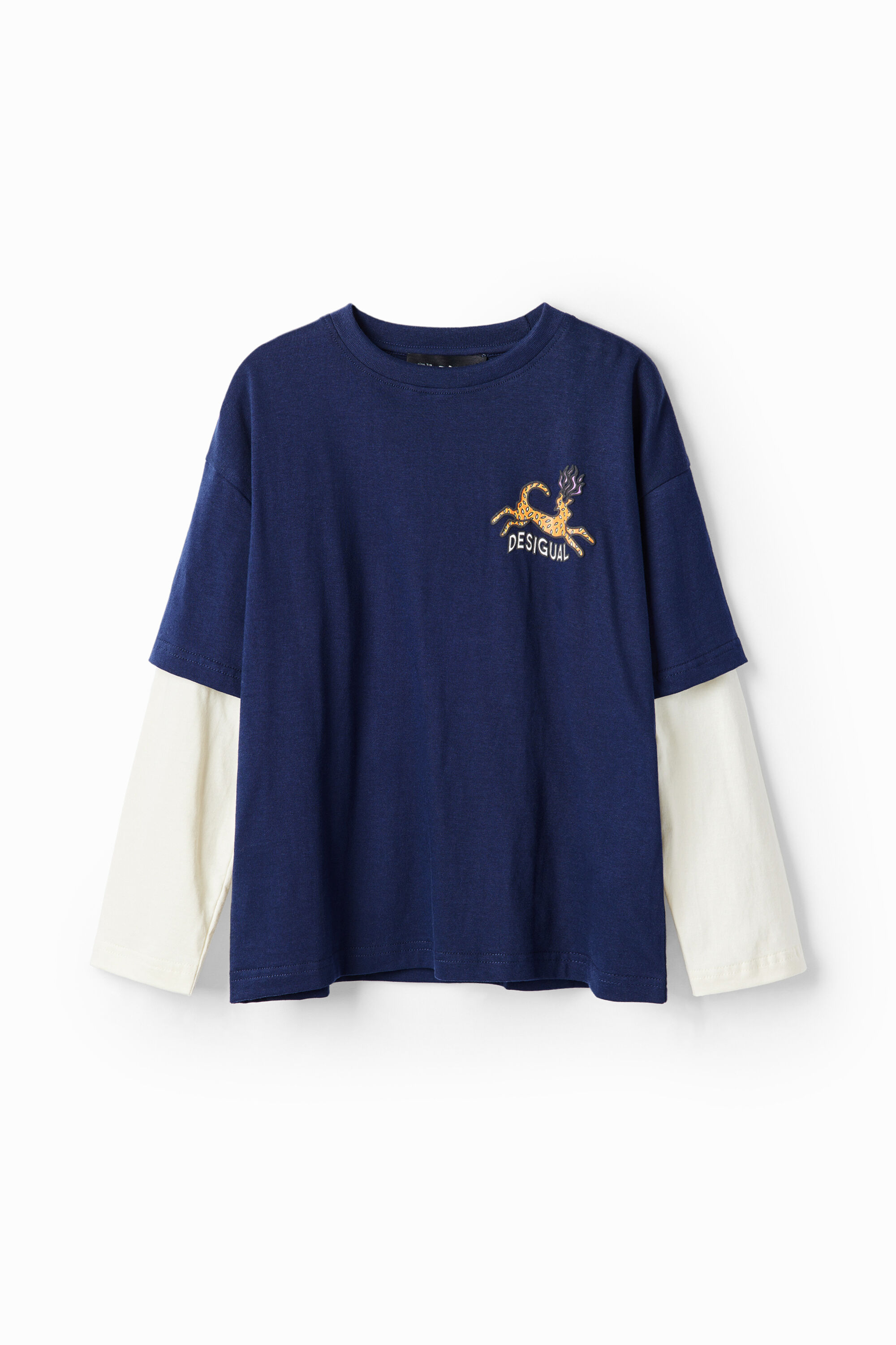 Desigual T-shirt dubbele mouwen katten - BLUE